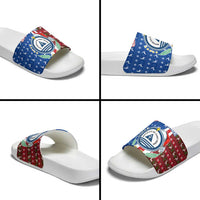 Cape Verde Christmas Slide Sandals with Red and Blue Festive Pattern Christmas Tree and National Emblem Motif - Wonder Print Shop