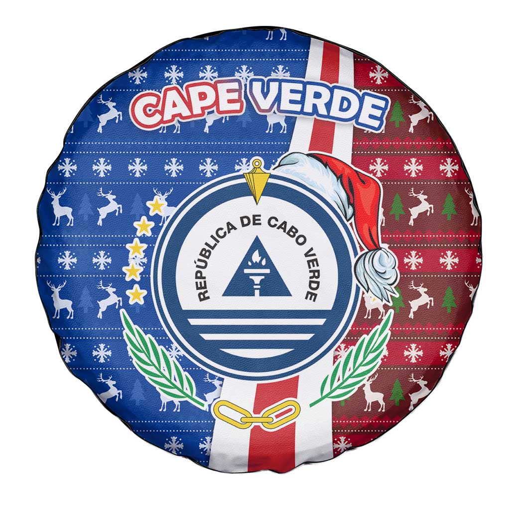 Cape Verde Christmas Spare Tire Cover with Red and Blue Festive Pattern Christmas Tree and National Emblem Motif - Wonder Print Shop