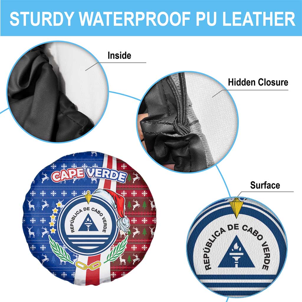 Cape Verde Christmas Spare Tire Cover with Red and Blue Festive Pattern Christmas Tree and National Emblem Motif - Wonder Print Shop