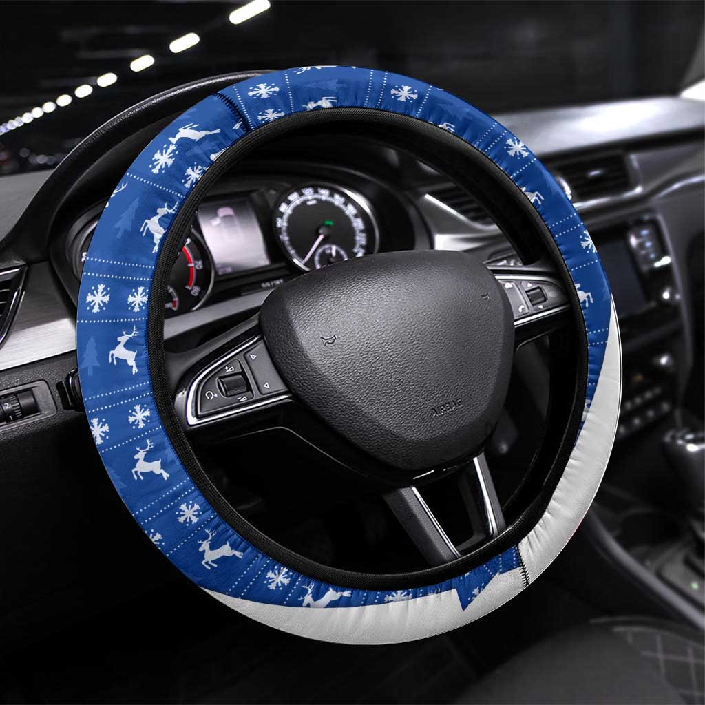 Cape Verde Christmas Steering Wheel Cover with Red and Blue Festive Pattern Christmas Tree and National Emblem Motif - Wonder Print Shop