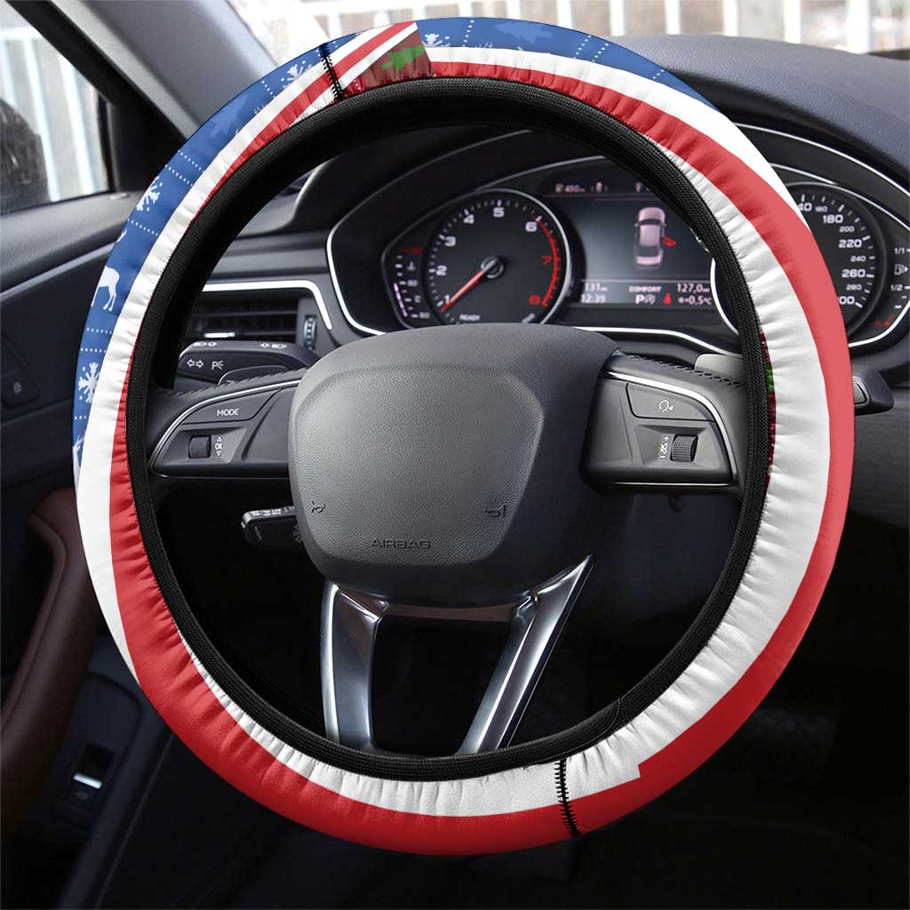 Cape Verde Christmas Steering Wheel Cover with Red and Blue Festive Pattern Christmas Tree and National Emblem Motif - Wonder Print Shop