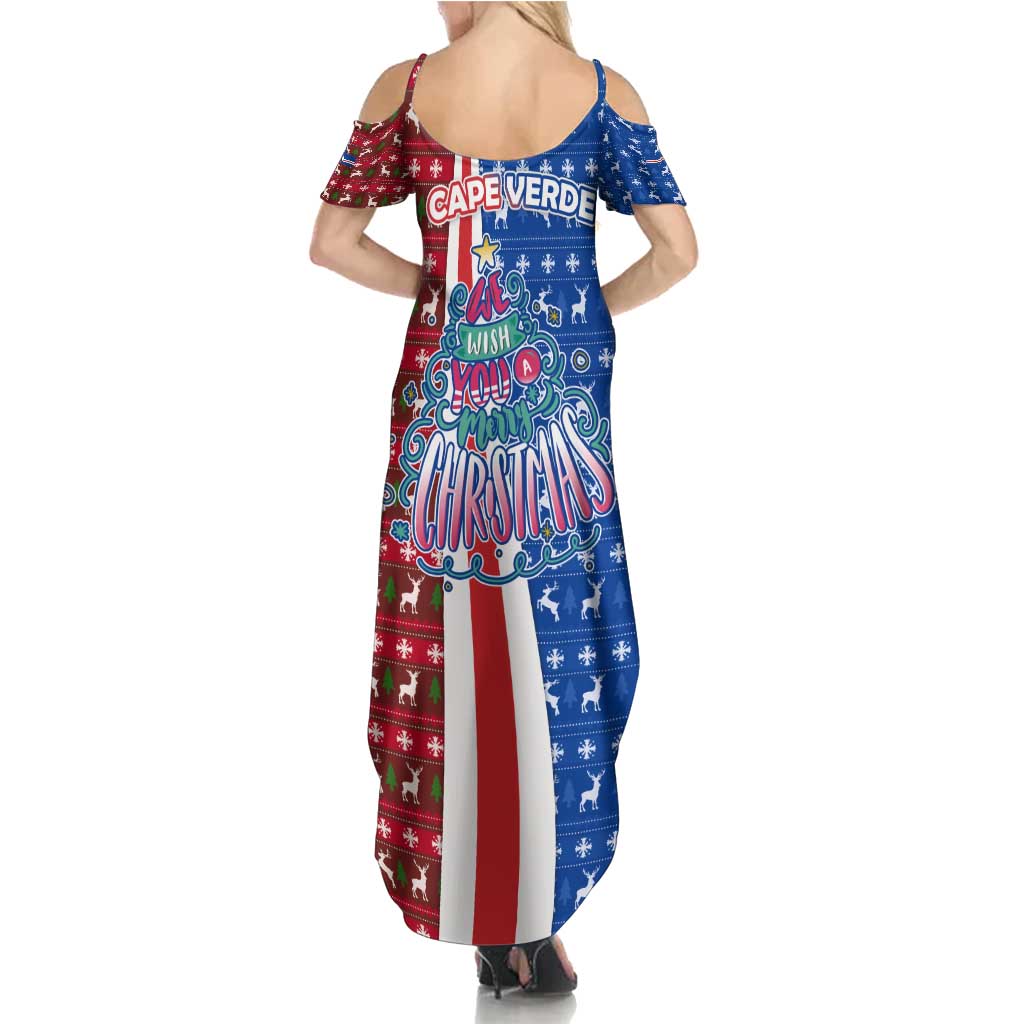 Cape Verde Christmas Summer Maxi Dress with Red and Blue Festive Pattern Christmas Tree and National Emblem Motif - Wonder Print Shop