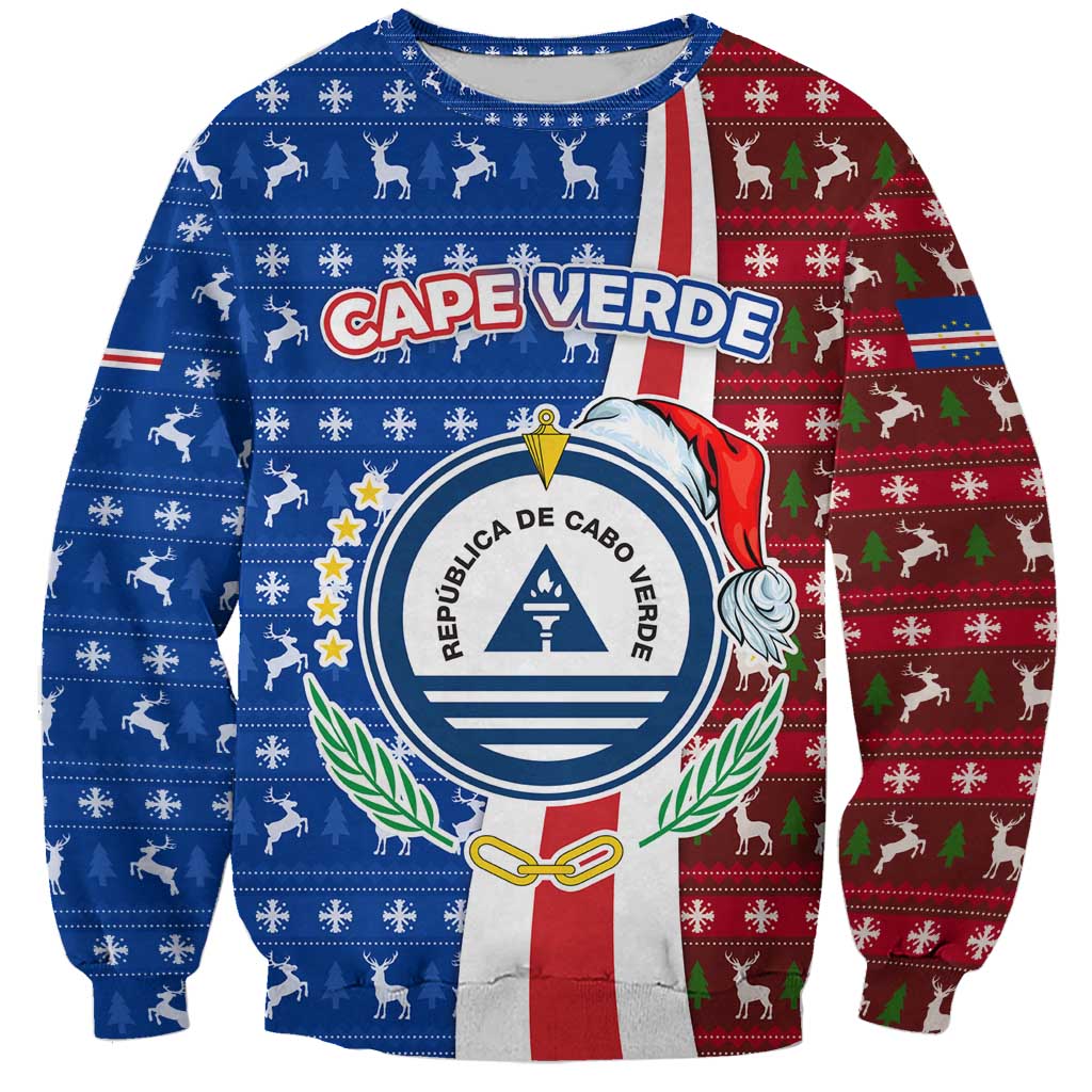 Cape Verde Christmas Sweatshirt with Red and Blue Festive Pattern Christmas Tree and National Emblem Motif - Wonder Print Shop