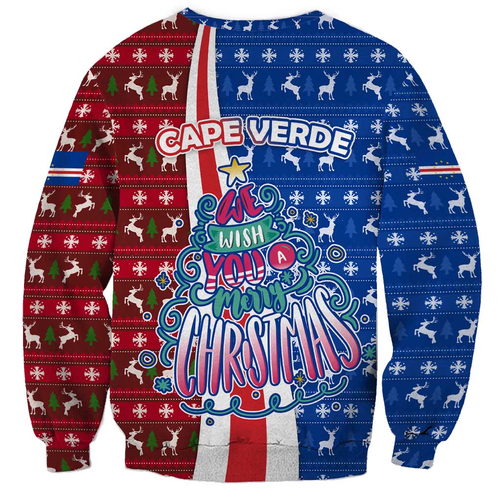 Cape Verde Christmas Sweatshirt with Red and Blue Festive Pattern Christmas Tree and National Emblem Motif - Wonder Print Shop