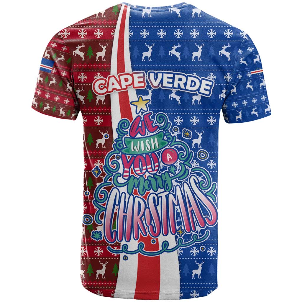 Cape Verde Christmas T Shirt with Red and Blue Festive Pattern Christmas Tree and National Emblem Motif - Wonder Print Shop
