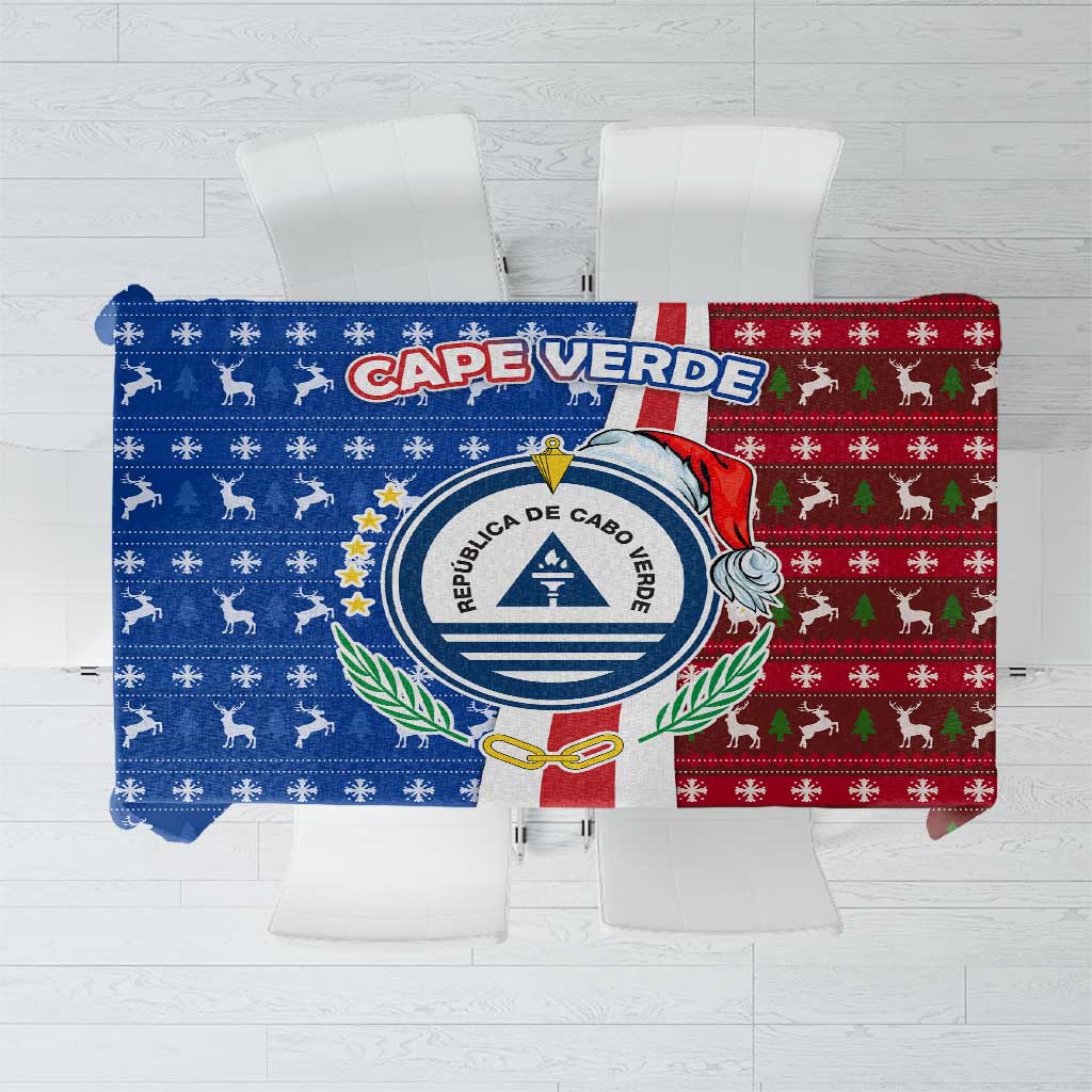 Cape Verde Christmas Tablecloth with Red and Blue Festive Pattern Christmas Tree and National Emblem Motif - Wonder Print Shop