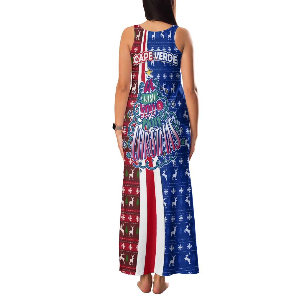 Cape Verde Christmas Tank Maxi Dress with Red and Blue Festive Pattern Christmas Tree and National Emblem Motif - Wonder Print Shop