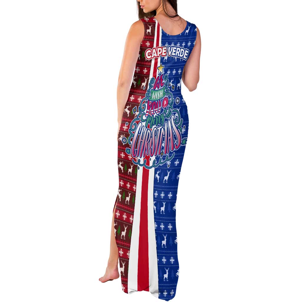 Cape Verde Christmas Tank Maxi Dress with Red and Blue Festive Pattern Christmas Tree and National Emblem Motif - Wonder Print Shop