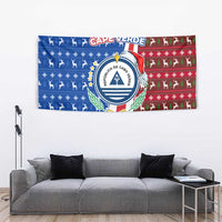 Cape Verde Christmas Tapestry with Red and Blue Festive Pattern Christmas Tree and National Emblem Motif - Wonder Print Shop