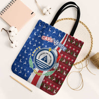 Cape Verde Christmas Tote Bag with Red and Blue Festive Pattern Christmas Tree and National Emblem Motif - Wonder Print Shop