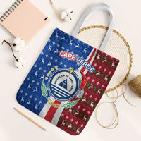 Cape Verde Christmas Tote Bag with Red and Blue Festive Pattern Christmas Tree and National Emblem Motif - Wonder Print Shop