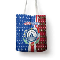 Cape Verde Christmas Tote Bag with Red and Blue Festive Pattern Christmas Tree and National Emblem Motif - Wonder Print Shop