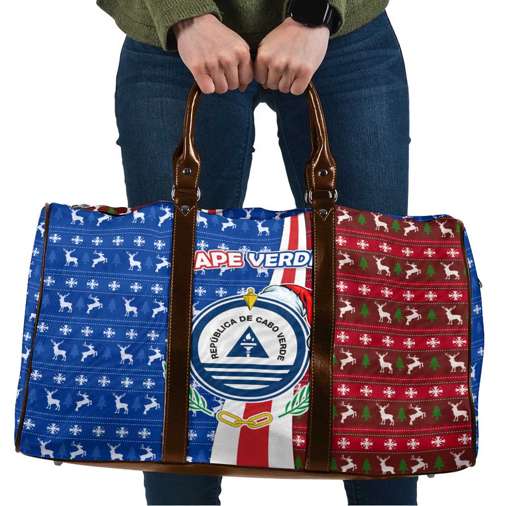 Cape Verde Christmas Travel Bag with Red and Blue Festive Pattern Christmas Tree and National Emblem Motif - Wonder Print Shop