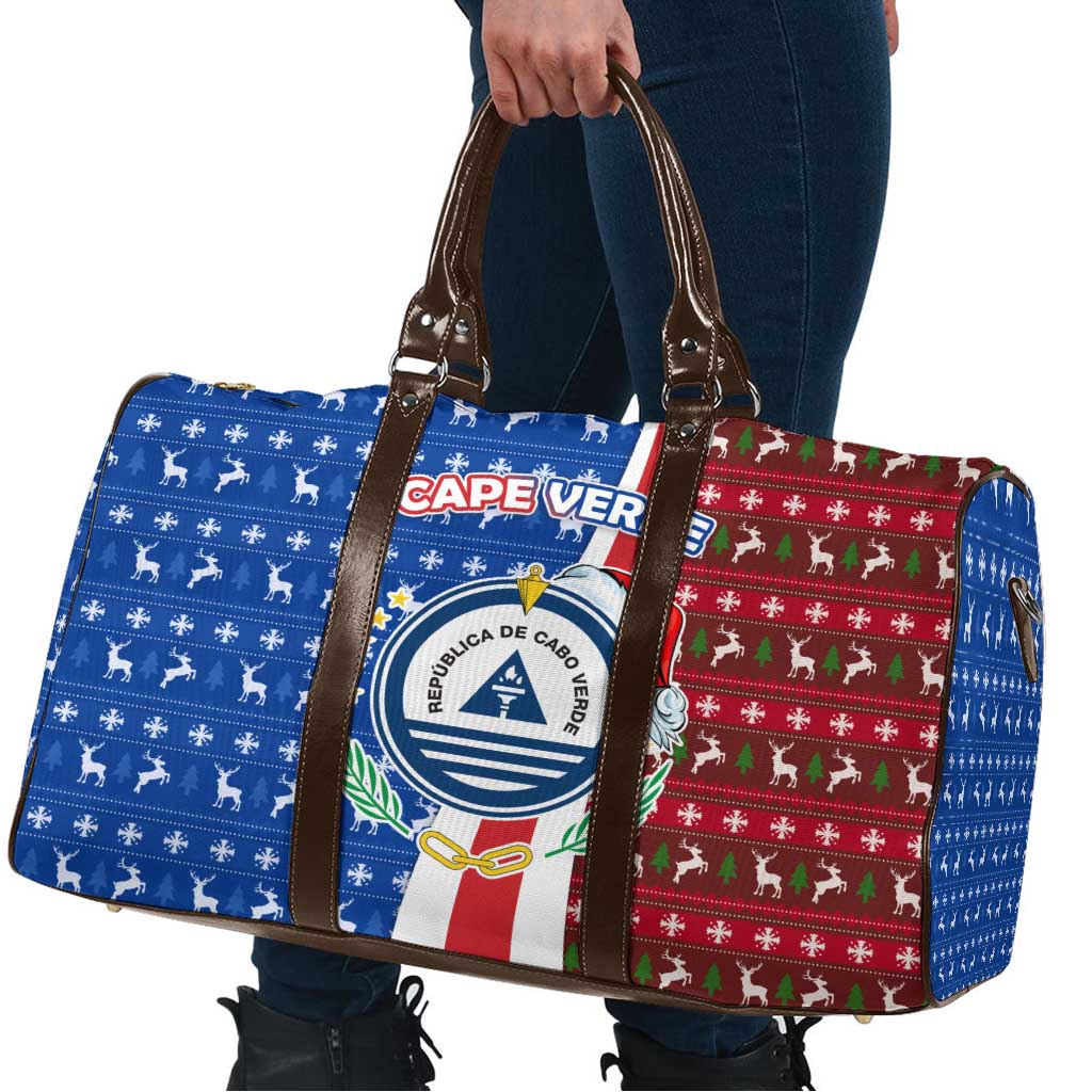 Cape Verde Christmas Travel Bag with Red and Blue Festive Pattern Christmas Tree and National Emblem Motif - Wonder Print Shop