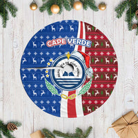 Cape Verde Christmas Tree Skirt with Red and Blue Festive Pattern Christmas Tree and National Emblem Motif - Wonder Print Shop