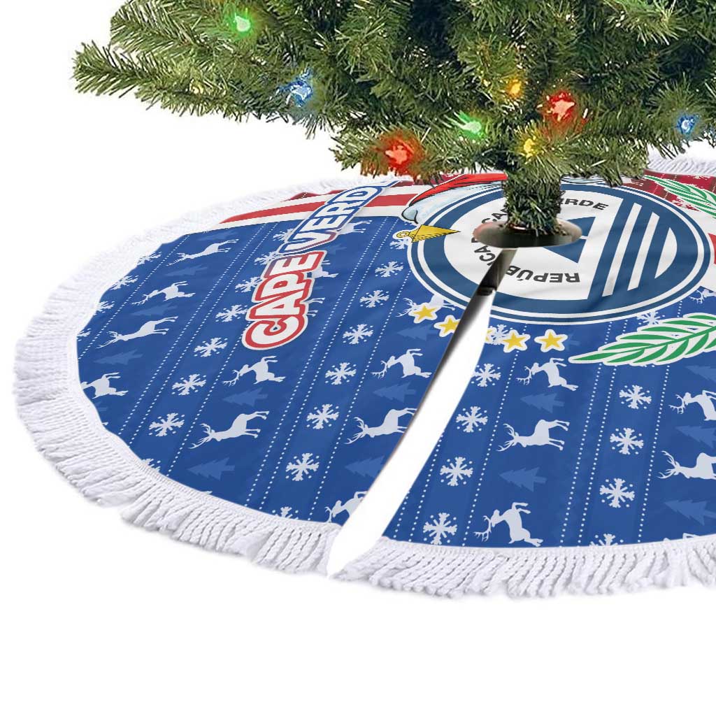 Cape Verde Christmas Tree Skirt with Red and Blue Festive Pattern Christmas Tree and National Emblem Motif - Wonder Print Shop