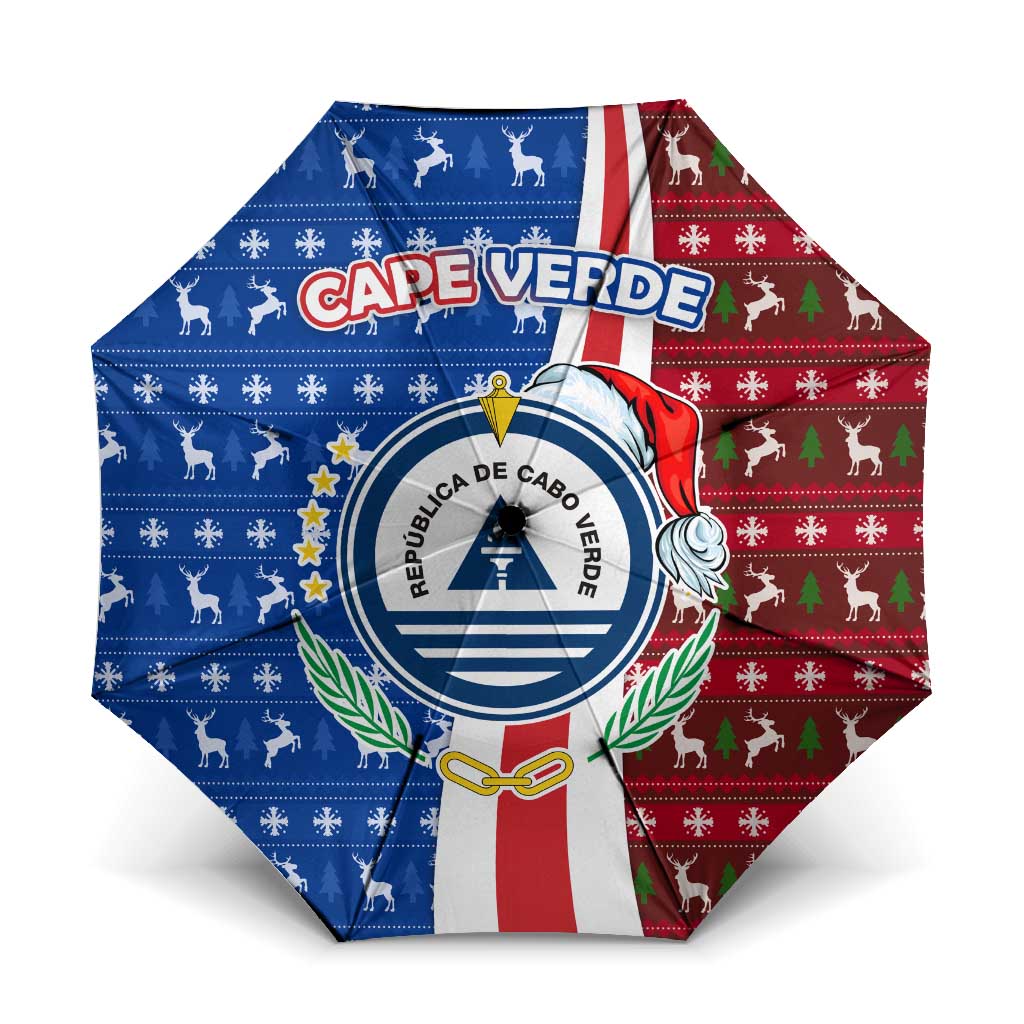 Cape Verde Christmas Umbrella with Red and Blue Festive Pattern Christmas Tree and National Emblem Motif - Wonder Print Shop