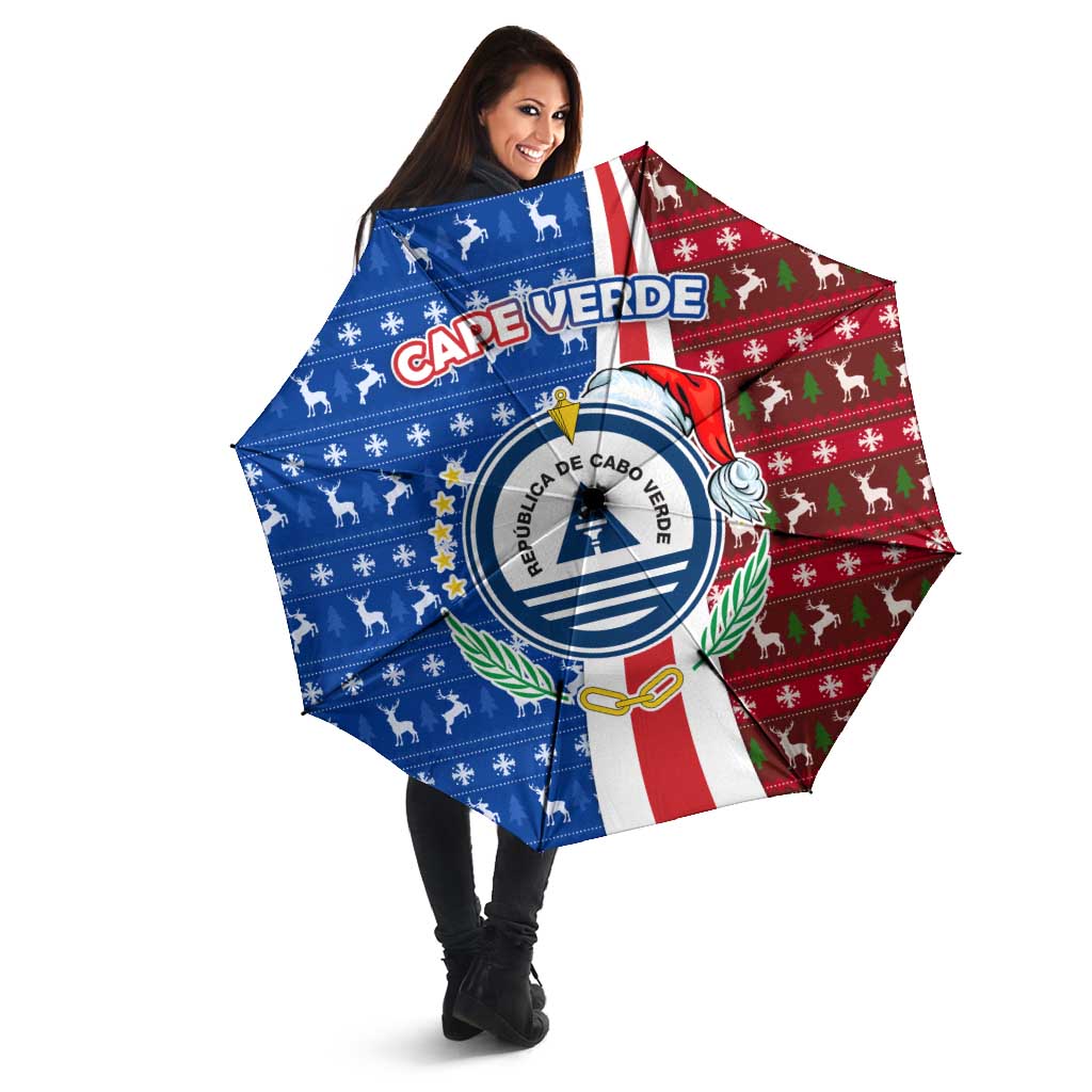 Cape Verde Christmas Umbrella with Red and Blue Festive Pattern Christmas Tree and National Emblem Motif - Wonder Print Shop