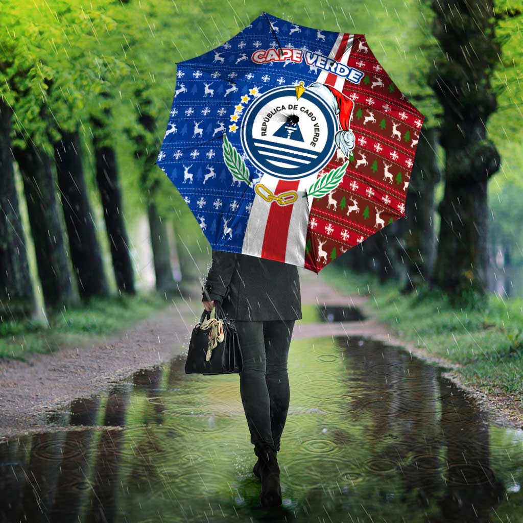 Cape Verde Christmas Umbrella with Red and Blue Festive Pattern Christmas Tree and National Emblem Motif - Wonder Print Shop