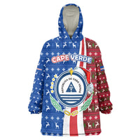Cape Verde Christmas Wearable Blanket Hoodie with Red and Blue Festive Pattern Christmas Tree and National Emblem Motif - Wonder Print Shop