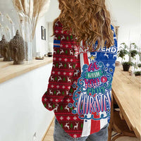 Cape Verde Christmas Women Casual Shirt with Red and Blue Festive Pattern Christmas Tree and National Emblem Motif - Wonder Print Shop