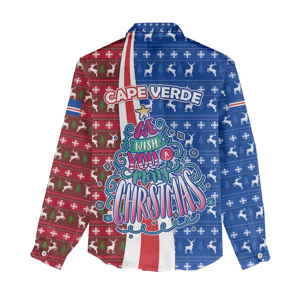 Cape Verde Christmas Women Casual Shirt with Red and Blue Festive Pattern Christmas Tree and National Emblem Motif - Wonder Print Shop
