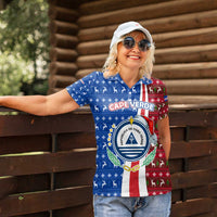 Cape Verde Christmas Women Polo Shirt with Red and Blue Festive Pattern Christmas Tree and National Emblem Motif - Wonder Print Shop