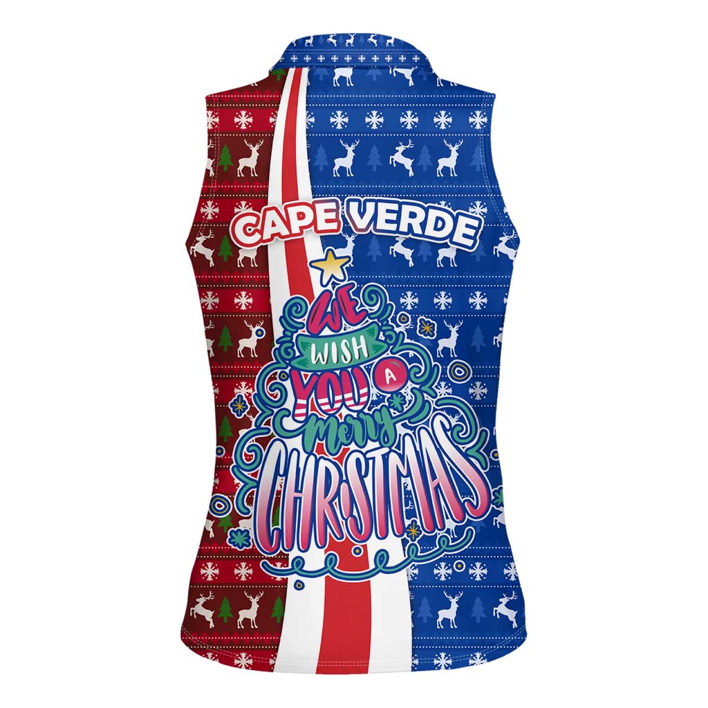 Cape Verde Christmas Women Sleeveless Polo Shirt with Red and Blue Festive Pattern Christmas Tree and National Emblem Motif - Wonder Print Shop