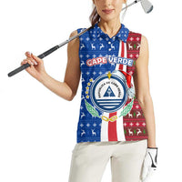 Cape Verde Christmas Women Sleeveless Polo Shirt with Red and Blue Festive Pattern Christmas Tree and National Emblem Motif - Wonder Print Shop
