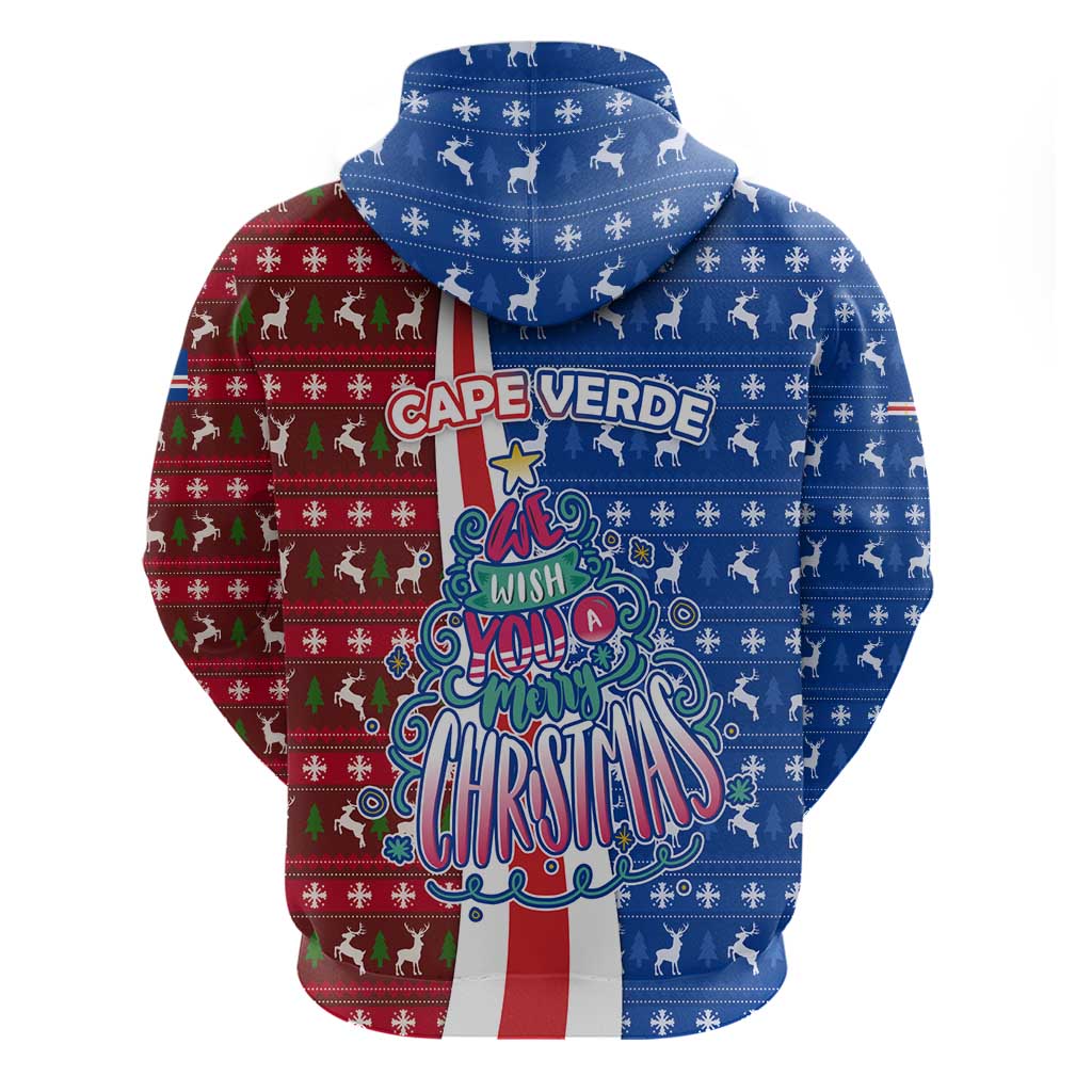 Cape Verde Christmas Zip Hoodie with Red and Blue Festive Pattern Christmas Tree and National Emblem Motif - Wonder Print Shop