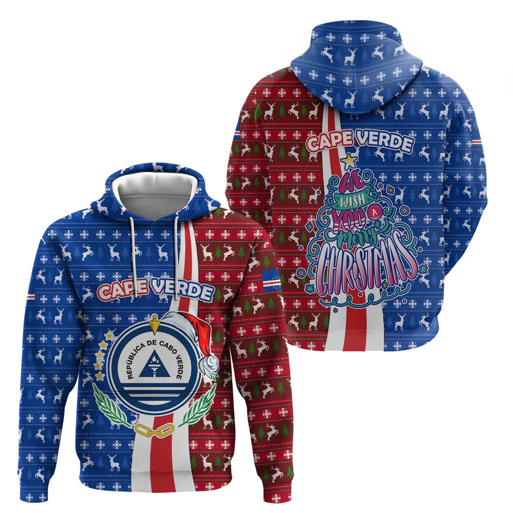 Cape Verde Christmas Zip Hoodie with Red and Blue Festive Pattern Christmas Tree and National Emblem Motif - Wonder Print Shop