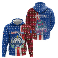 Cape Verde Christmas Zip Hoodie with Red and Blue Festive Pattern Christmas Tree and National Emblem Motif - Wonder Print Shop