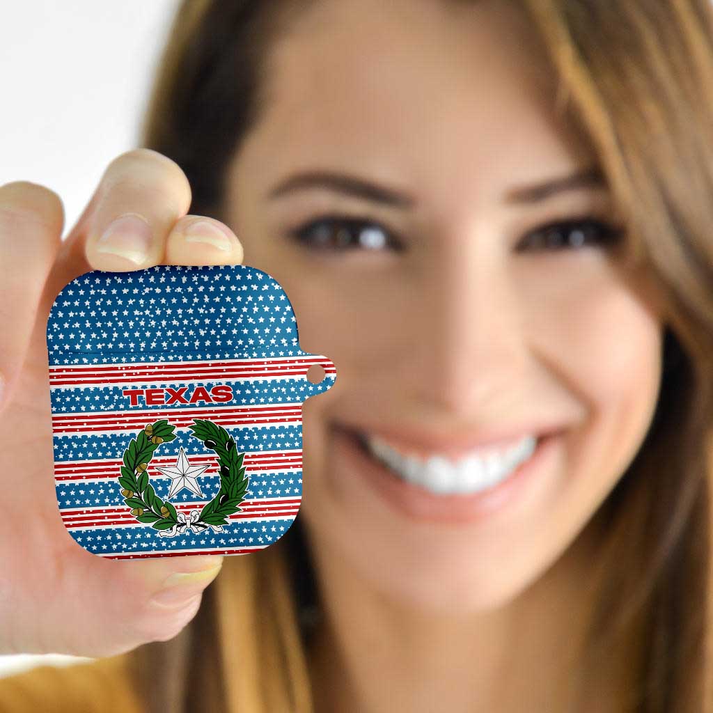 Texas Christmas AirPods Case with Blue and Red Striped Festive Pattern Lone Star and Santa Motif - Wonder Print Shop
