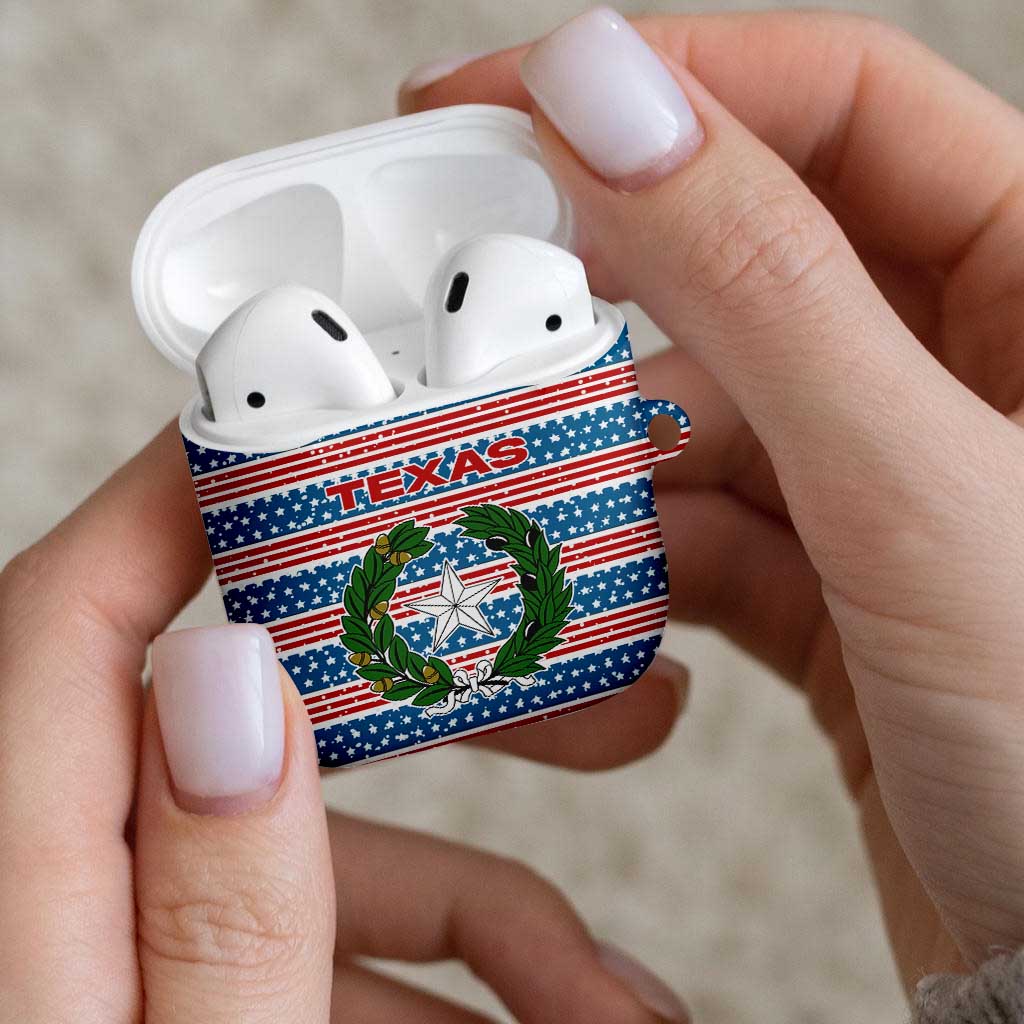 Texas Christmas AirPods Case with Blue and Red Striped Festive Pattern Lone Star and Santa Motif - Wonder Print Shop