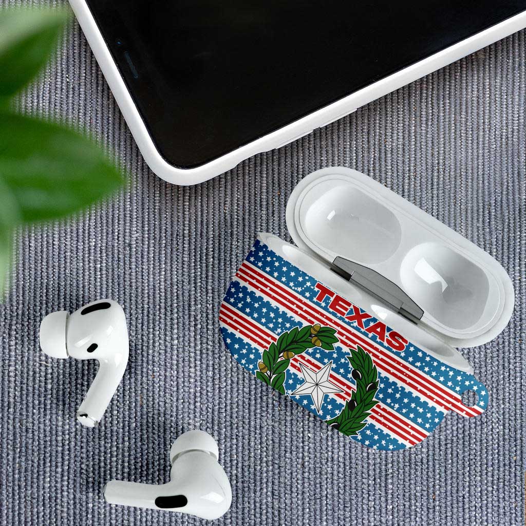 Texas Christmas AirPods Case with Blue and Red Striped Festive Pattern Lone Star and Santa Motif - Wonder Print Shop