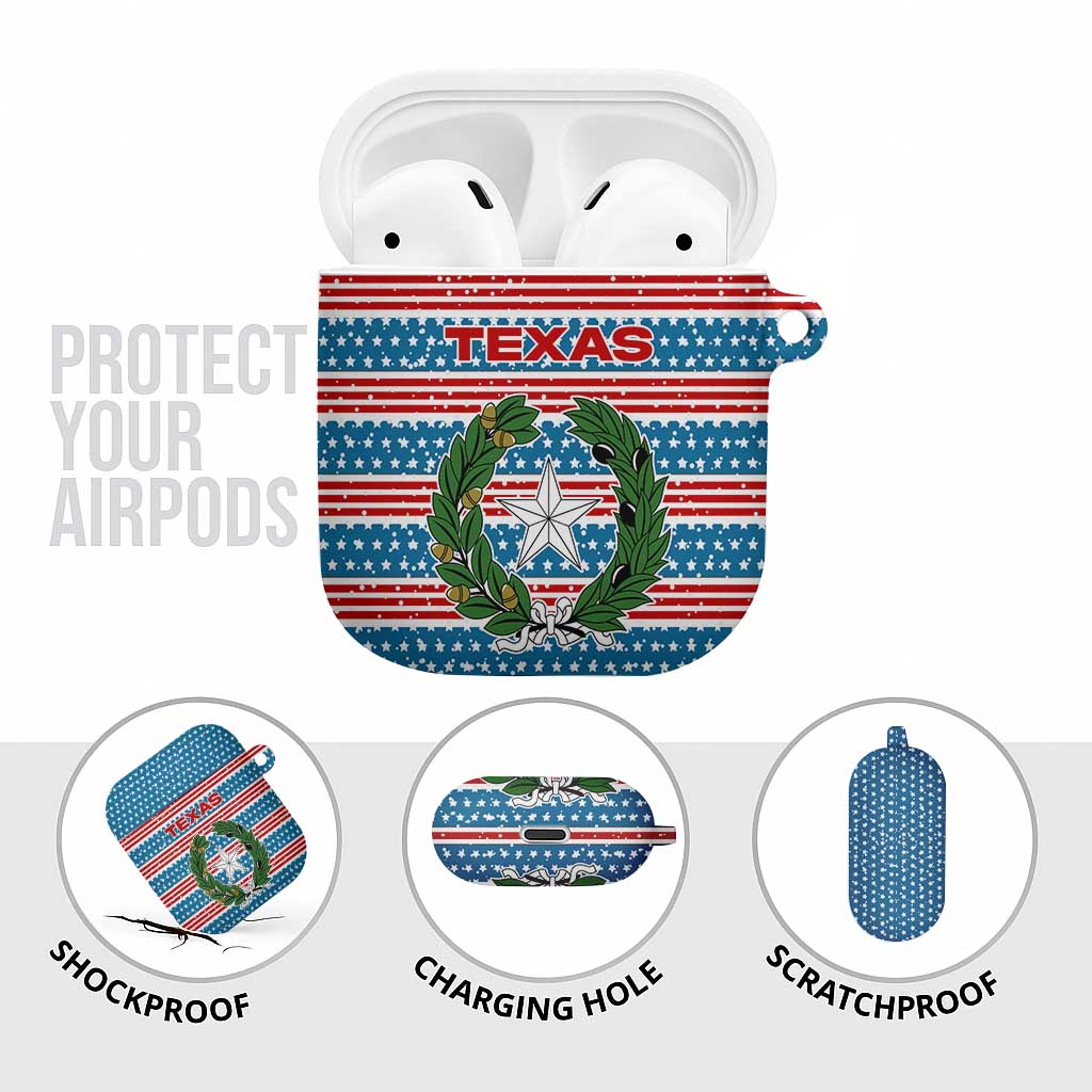 Texas Christmas AirPods Case with Blue and Red Striped Festive Pattern Lone Star and Santa Motif - Wonder Print Shop