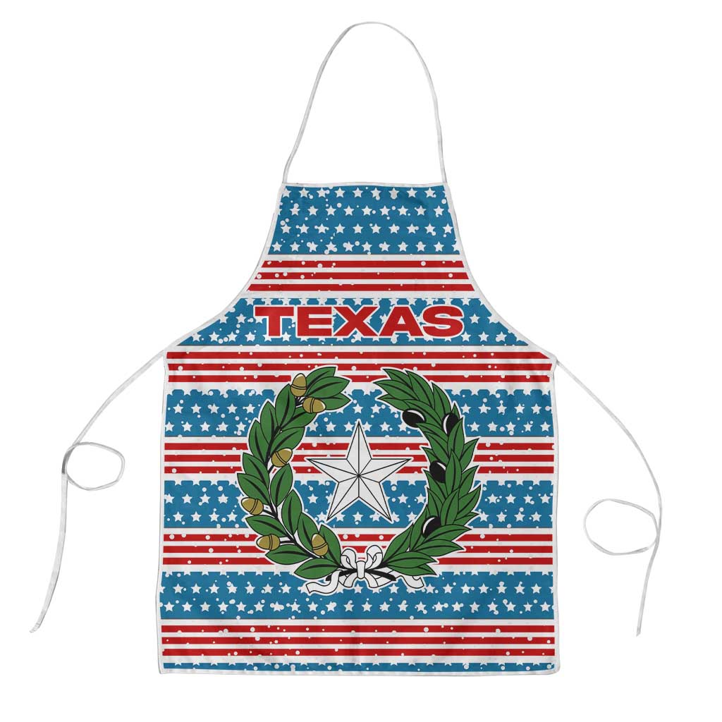 Texas Christmas Apron with Blue and Red Striped Festive Pattern Lone Star and Santa Motif - Wonder Print Shop