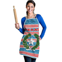 Texas Christmas Apron with Blue and Red Striped Festive Pattern Lone Star and Santa Motif - Wonder Print Shop