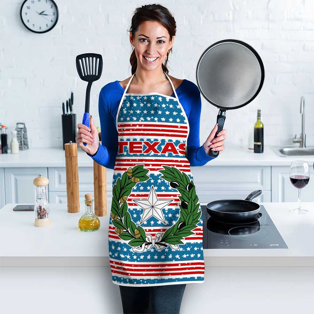 Texas Christmas Apron with Blue and Red Striped Festive Pattern Lone Star and Santa Motif - Wonder Print Shop
