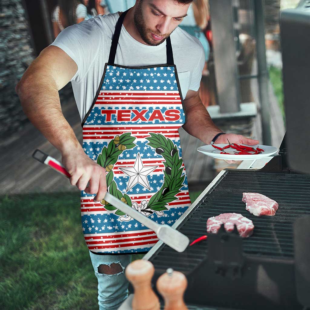 Texas Christmas Apron with Blue and Red Striped Festive Pattern Lone Star and Santa Motif - Wonder Print Shop