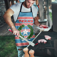 Texas Christmas Apron with Blue and Red Striped Festive Pattern Lone Star and Santa Motif - Wonder Print Shop