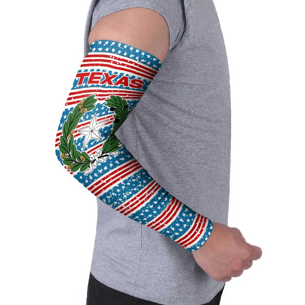 Texas Christmas Arm Sleeves with Blue and Red Striped Festive Pattern Lone Star and Santa Motif - Wonder Print Shop