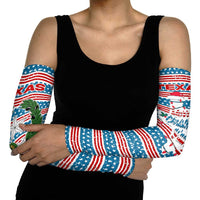 Texas Christmas Arm Sleeves with Blue and Red Striped Festive Pattern Lone Star and Santa Motif - Wonder Print Shop