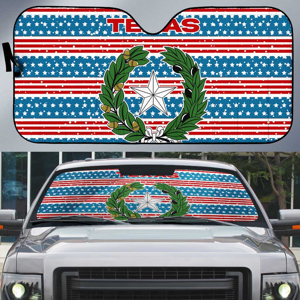 Texas Christmas Auto Sun Shade with Blue and Red Striped Festive Pattern Lone Star and Santa Motif - Wonder Print Shop