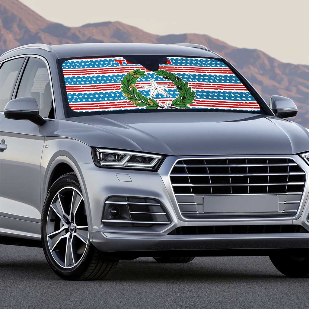 Texas Christmas Auto Sun Shade with Blue and Red Striped Festive Pattern Lone Star and Santa Motif - Wonder Print Shop
