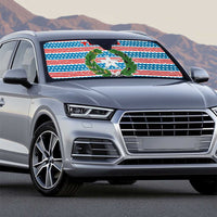 Texas Christmas Auto Sun Shade with Blue and Red Striped Festive Pattern Lone Star and Santa Motif - Wonder Print Shop