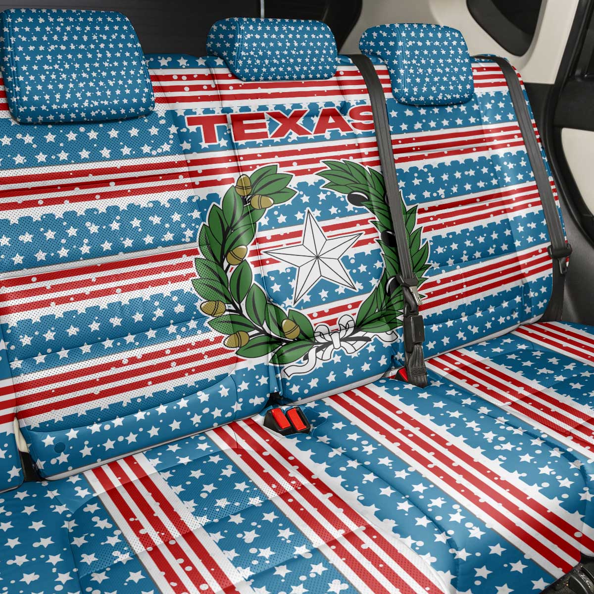 Texas Christmas Back Car Seat Cover with Blue and Red Striped Festive Pattern Lone Star and Santa Motif - Wonder Print Shop