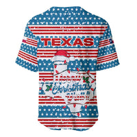 Texas Christmas Baseball Jersey with Blue and Red Striped Festive Pattern Lone Star and Santa Motif - Wonder Print Shop