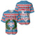 Texas Christmas Baseball Jersey with Blue and Red Striped Festive Pattern Lone Star and Santa Motif - Wonder Print Shop