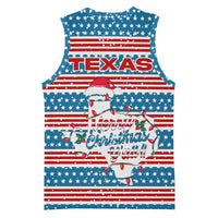 Texas Christmas Basketball Jersey with Blue and Red Striped Festive Pattern Lone Star and Santa Motif - Wonder Print Shop